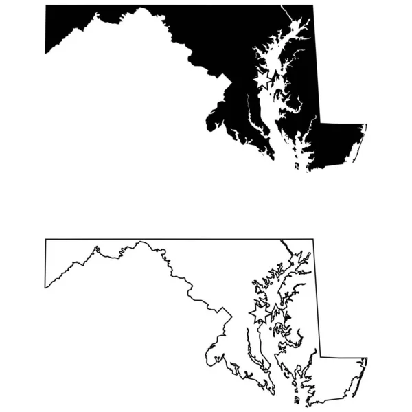 Maryland State Map Ηπα Την Capital City Star Στην Ανάπολη — Διανυσματικό Αρχείο