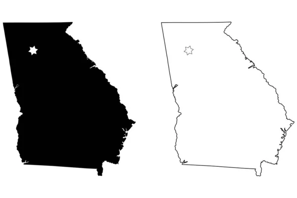 Georgia Delstatskarta Usa Med Capital City Star Atlanta Svart Siluett — Stock vektor