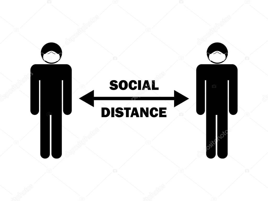 Social Distance Man with Mask. Pictogram depicting social distancing rules. EPS Vector