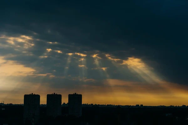 Geweldige Zonsondergang Boven Stad Minsk Wit Rusland — Stockfoto