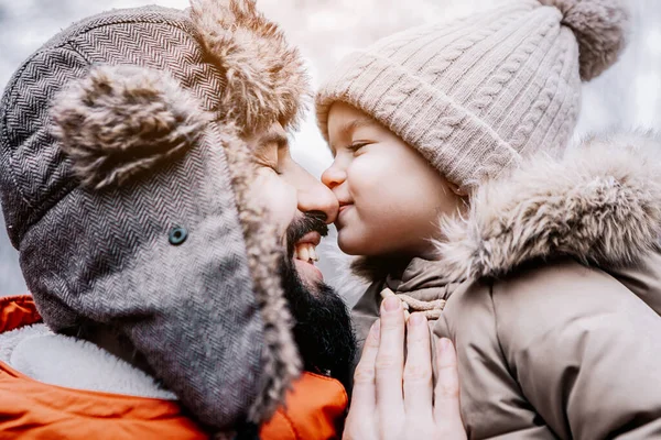 Happy Loving Family Father His Baby Playing Hugging Outdoors Cute — Stock Photo, Image