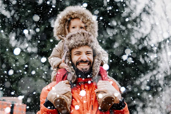 Happy Loving Family Father His Baby Playing Hugging Outdoors Little — Stock Photo, Image