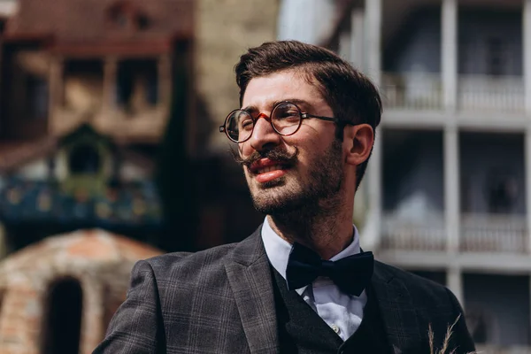 2019 Tbilisi Georgia Portrait Stylish Young Georgian Man Mustache Vintage — Stock Photo, Image