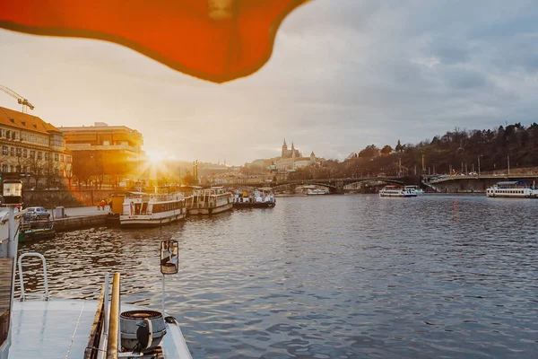 2020 Praag Tsjechië Panoramisch Uitzicht Oude Stad Karelsbrug Rivier Vltava — Stockfoto