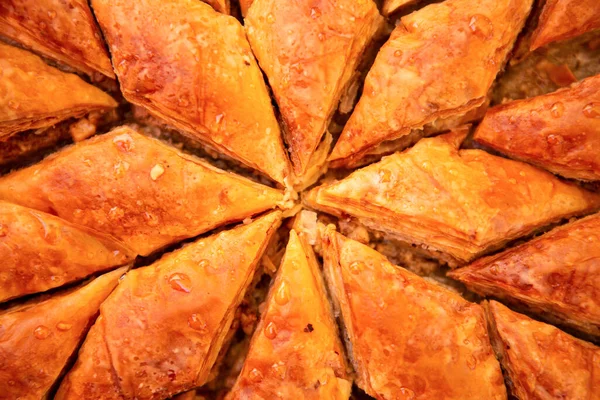 Baklava Tradycyjny Deser Turecki Ciasta Miodu Orzechów Zdjęcia Góry Idealny — Zdjęcie stockowe
