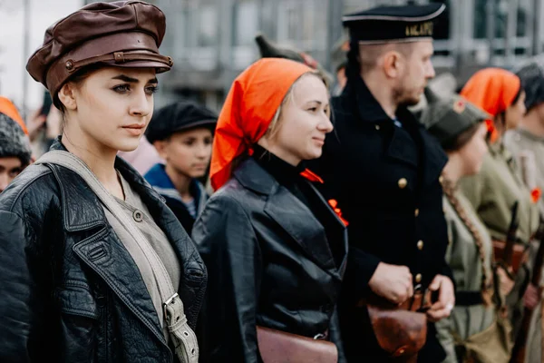 2019 Vinnitsa Ucrania Reconstrucción Militar Segunda Guerra Mundial Una Joven — Foto de Stock