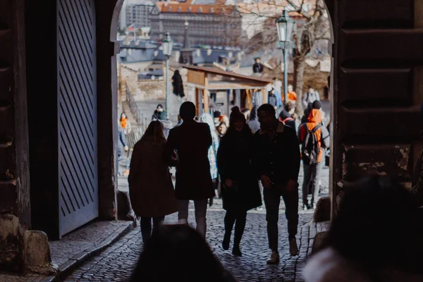 2020 Prag Tjeckien Från Övre Däck Turistbåt Som Seglar Längs — Stockfoto