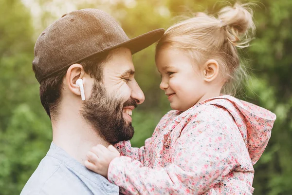 Father Daughter Walking Together Forest Happy Childhood Concept Children Whom — Stock Photo, Image