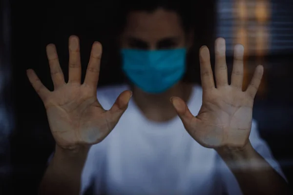 Selektivt Fokus Bullereffekt Kvinna Som Bär Medicinsk Mask Pandemi Virussjukdomar — Stockfoto