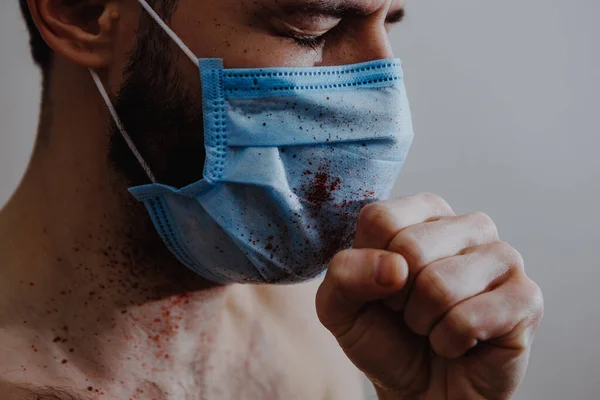 Portrait Homme Portant Masque Médical Pendant Épidémie Coronavirus Symptômes Une — Photo