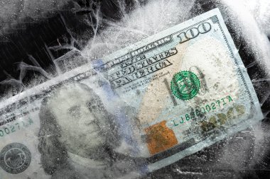 Bir noktada dondurulmuş dolar konsepti, 100 dolar donduruldu.