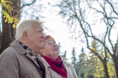 Sonbahar parkında oturan olgun çift konuşuyor, şakalaşıyor, gençliği hatırlıyor ve yukarı bakıyor. Boşluğu kopyala