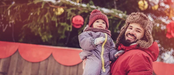 Handsome Bearded Young Dad His Little Cute Little Child Daughter — Stock Photo, Image