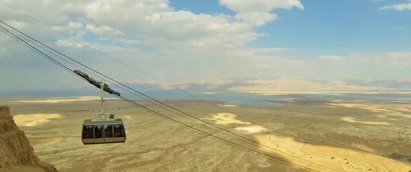 Teleférico Masada Israel Ascender Desierto Judea Cima Masada Copia Las —  Fotos de Stock