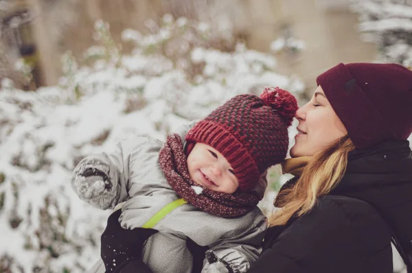 Funny Little Child Girl Wearing Red Hat Scarf Warm Winter — Stock Photo, Image