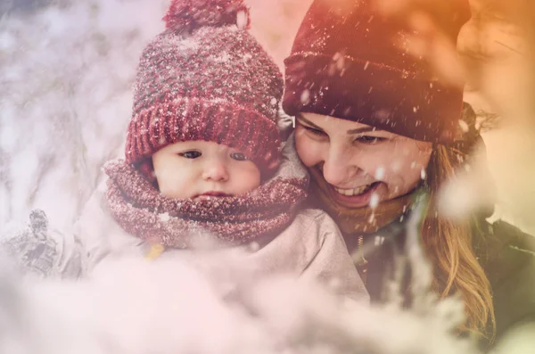 Funny Little Child Girl Wearing Red Hat Scarf Warm Winter — Stock Photo, Image