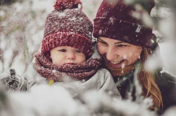 Funny Little Child Girl Wearing Red Hat Scarf Warm Winter — Stock Photo, Image