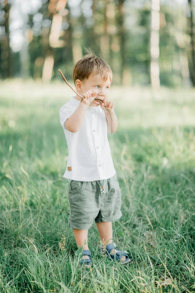 Pequeño Chico Rubio Con Estilo Con Los Ojos Azules Vestidos — Foto de Stock