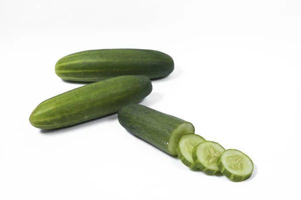 Close Fresh Green Cucumbers Isolated White Background — Stock Photo, Image