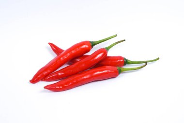 Closeup top view red chili pepper with sliced on white background, raw food ingredient concept  clipart