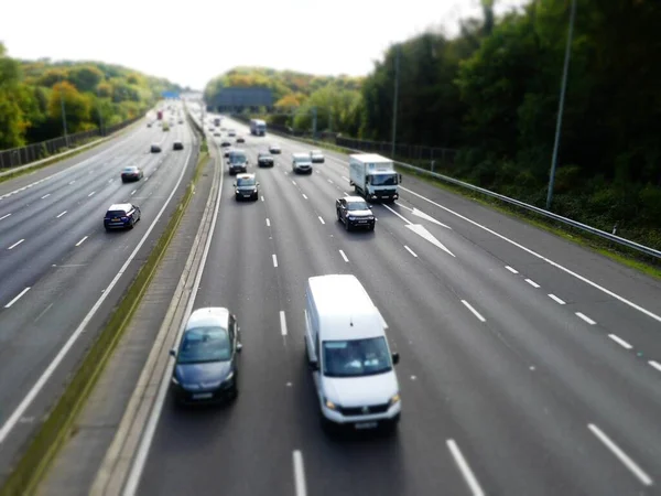 Tilt Shift Photo M25 London Orbital Motorway Junction Hertfordshire — Stock Photo, Image