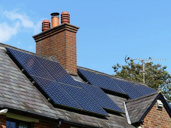 Residential solar panels on rooftop used to generate electricity