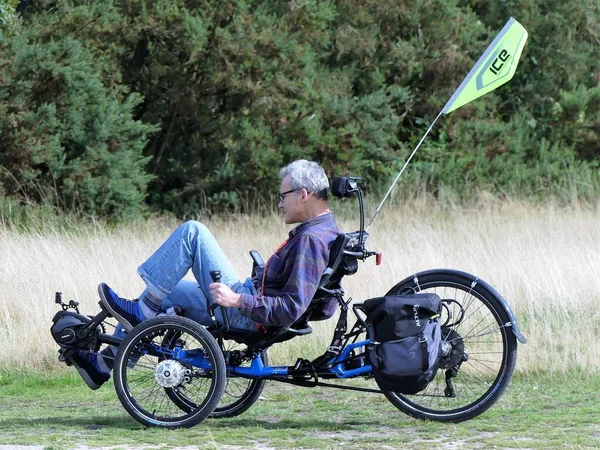 Male Person Riding Ice Inspired Cycling Engineering Adventure Recumbent Trike — Stock Photo, Image