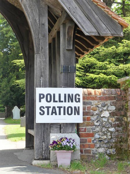 UK polling station sign at church premises