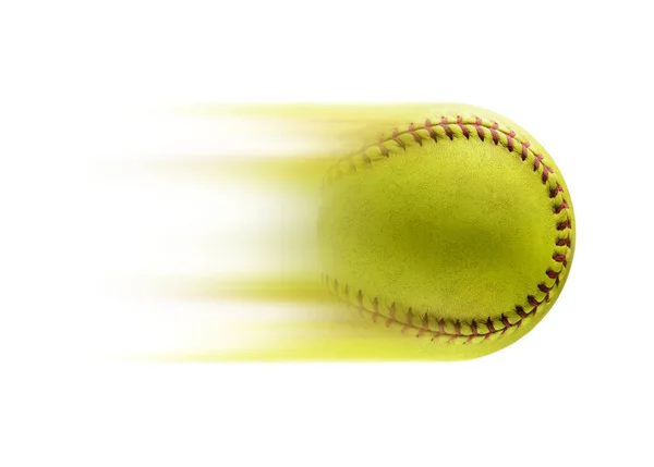 Velocidade Máxima Uma Bola Softball Amarela Lançada Alta Velocidade Conceito — Fotografia de Stock