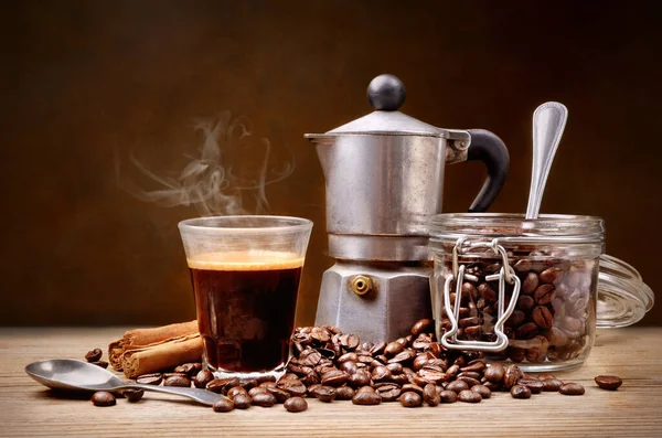 Vintage Coffee Break Old Wooden Table — Stock Photo, Image