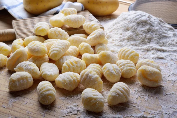 Potato Gnocchi Flour Potatoes Pastry Board — Stock Photo, Image