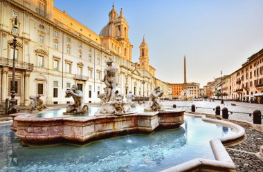 Piazza Navona, Fontana del Moro, Roma, İtalya, Avrupa.