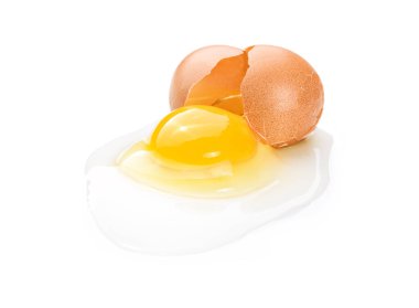 Broken brown chicken egg isolated on white background. clipart