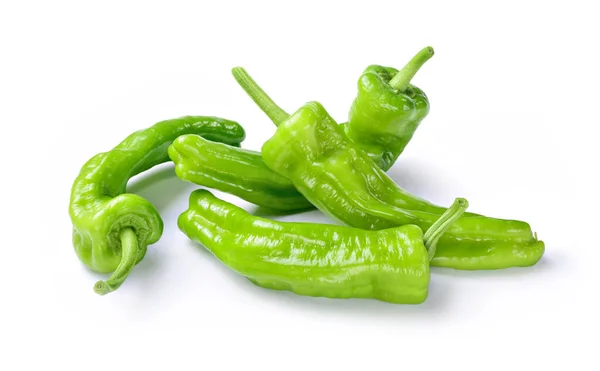 Four Green Peppers Friggitelli Isolated White Background — Stock Photo, Image