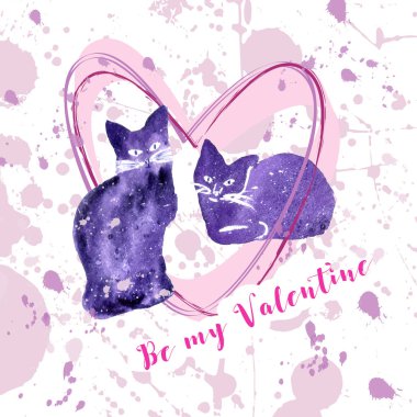 Sulu Boya kedi ile tebrik kartı