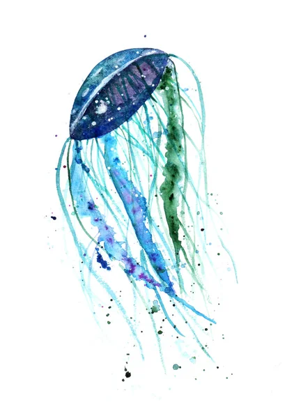 Watercolor illustration with jellyfish — Stock Photo, Image