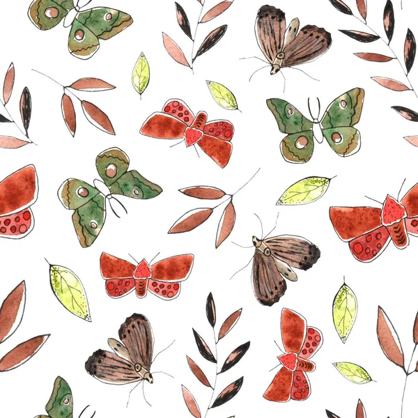 Kelebekler ve yaprakları ile desen