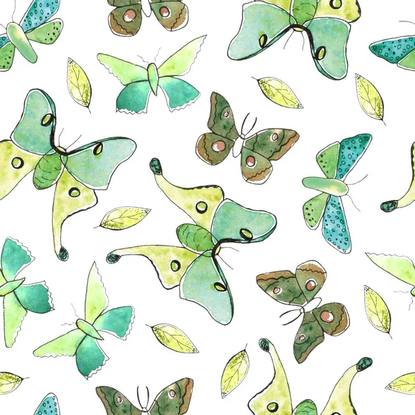 Kelebekler ve yaprakları ile desen