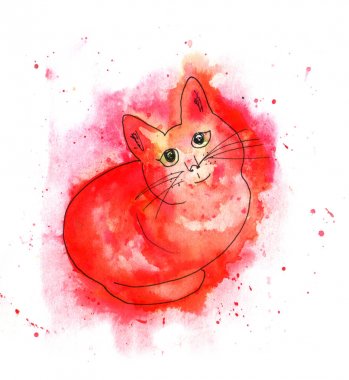 Sulu Boya kedi siluet