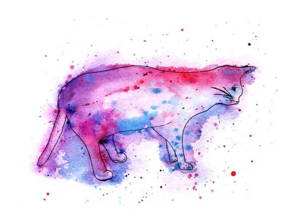 Sulu Boya kedi siluet