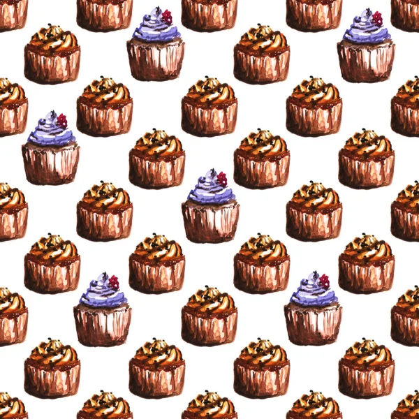 Padrão com cupcakes aquarela — Fotografia de Stock