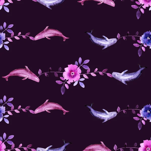 꽃 수채화 고래 — 스톡 사진