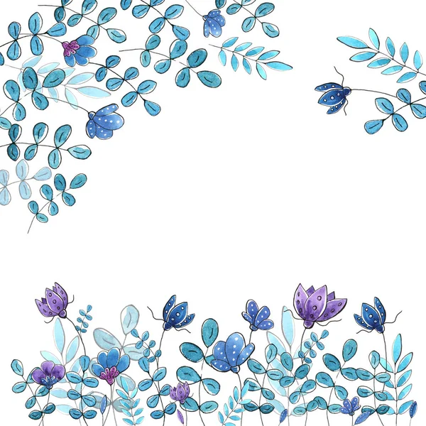 Akvarel květů a větví — Stock fotografie