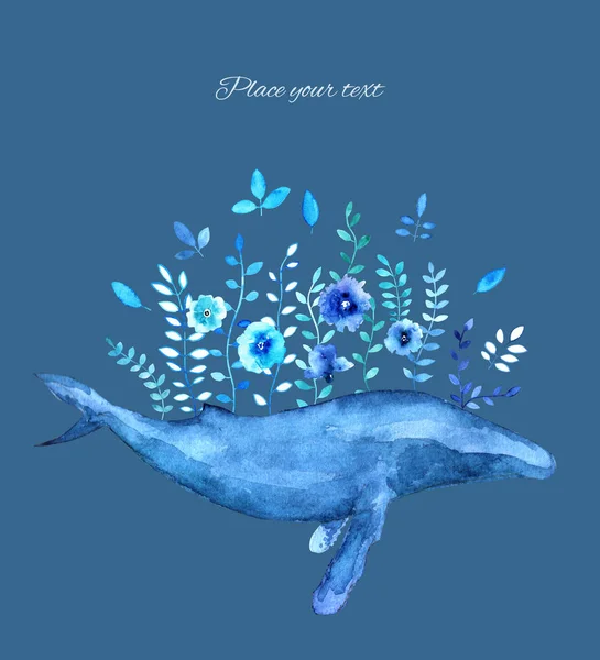 çiçekli suluboya balina