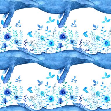 çiçekli suluboya balina