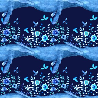 çiçekli suluboya balina