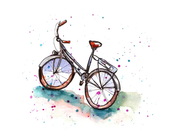 Handritade vattenfärg cykel — Stockfoto