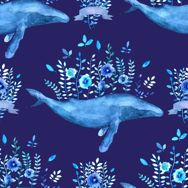 çiçekli suluboya balina