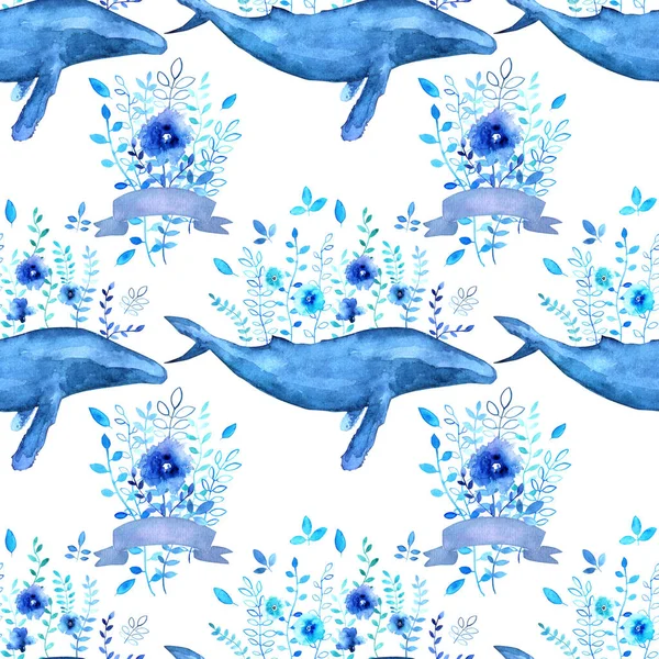 Aquarell Wal mit Blumen — Stockfoto