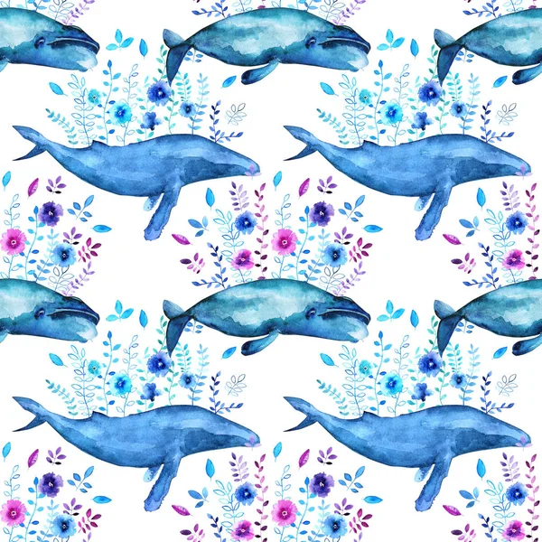 çiçekli suluboya balina